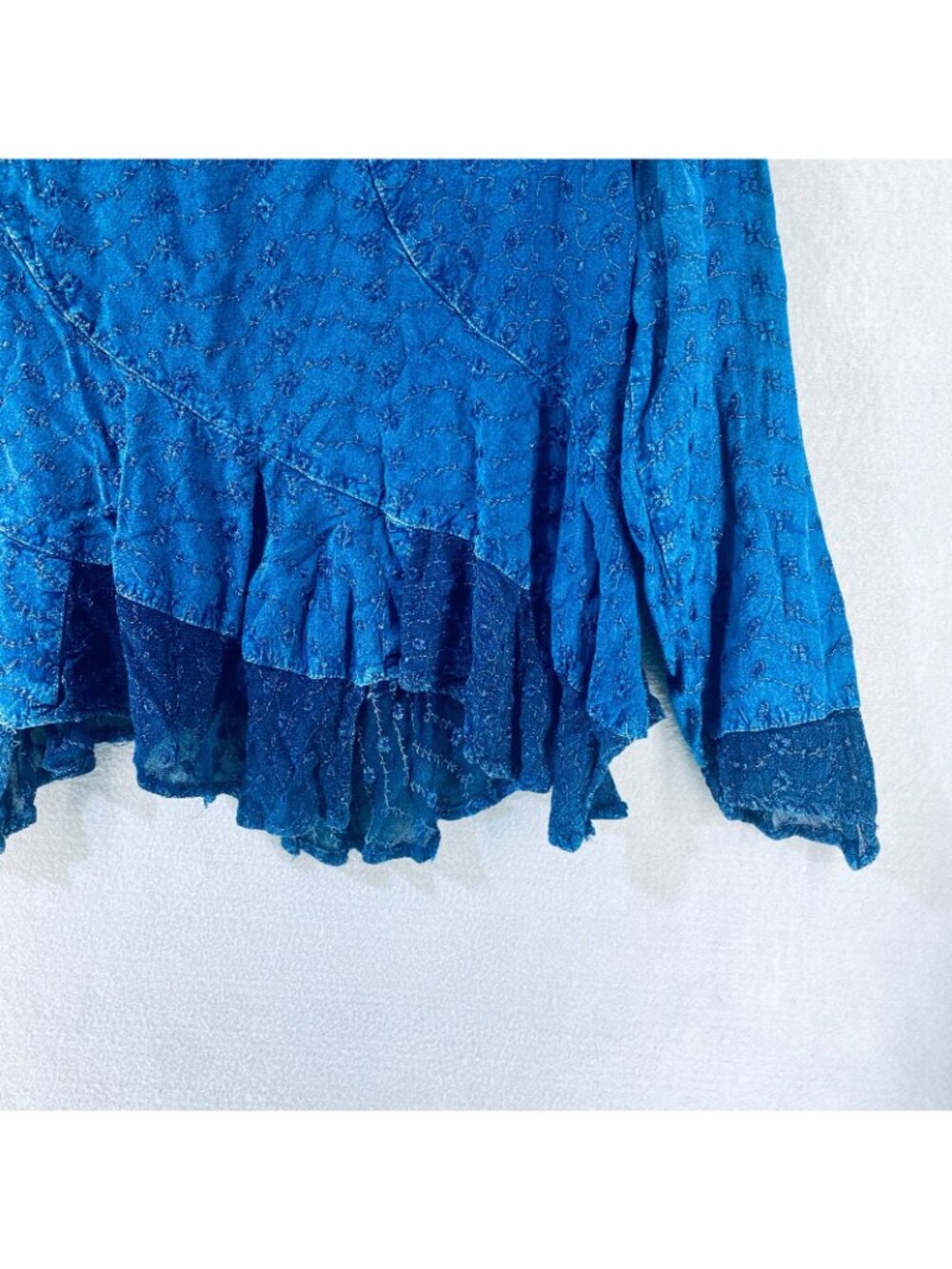 Vintage y2k Top Womens M Blue Ruffle Blouse Whimsygoth Fairycore - Picture 2 of 10